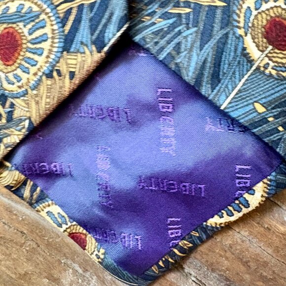 Liberty of London Hera print peacock silk necktie 3.75 inches wide - Picture 3 of 4